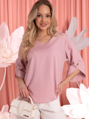 BLUZKA Plus Size. Elegancka MANKIETY Guziki BINA - Pudrowy Róż