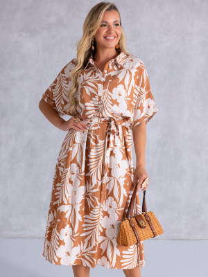 SUKIENKA PLUS SIZE NA LATO - CALIA - Karmelowa