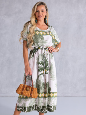 SUKIENKA PLUS SIZE Palmy Rozcięcie ETHELIA - zielona