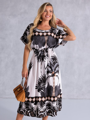 SUKIENKA PLUS SIZE Palmy Rozcięcie ETHELIA - czarna