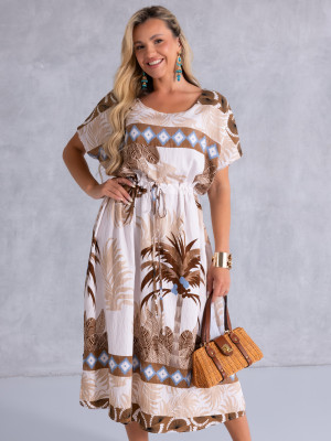 SUKIENKA PLUS SIZE Palmy Rozcięcie ETHELIA - brąz