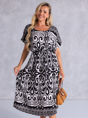 SUKIENKA Midi OVERSIZE Ornament CAROLA - black