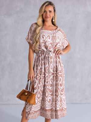 SUKIENKA Midi OVERSIZE Ornament CAROLA - beige
