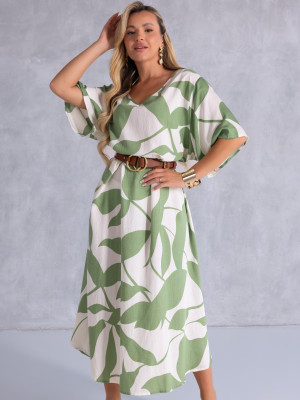 SUKIENKA PLUS SIZE Maziaje DEKOLT V Oversize NAIVARA - Zielona
