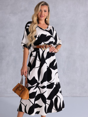 SUKIENKA PLUS SIZE Maziaje DEKOLT V Oversize NAIVARA - Czarna