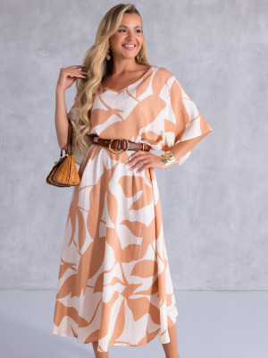 SUKIENKA PLUS SIZE Maziaje DEKOLT V Oversize NAIVARA. Pomarańczowa