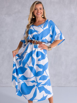 SUKIENKA PLUS SIZE Maziaje DEKOLT V Oversize NAIVARA. Niebieska