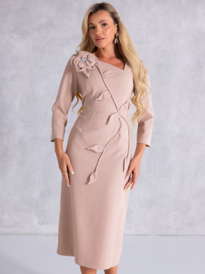 SUKIENKA Ołówkowa MIDI Kwiat LUNELLE - Beige