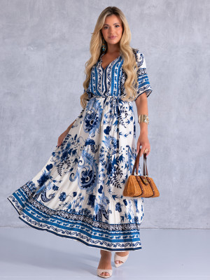 SUKIENKA Maxi KWIATY Wiązanie EVAN-THE - Blue