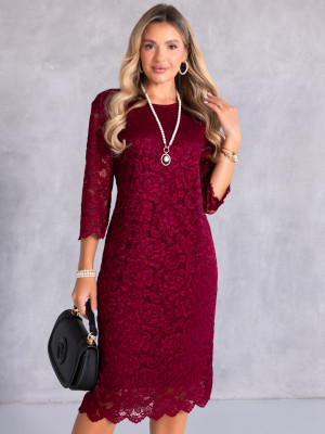 SUKIENKA Midi KORONKA Elegancka TEOFILA - Bordo