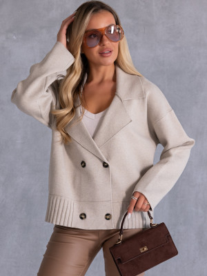 KARDIGAN Oversize Guziki Marynarka KALINA - beige