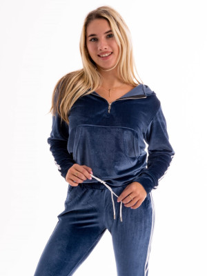 Bluza welurowa dwa lampasy - niebieska