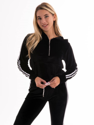 Bluza welurowa dwa lampasy - czarna