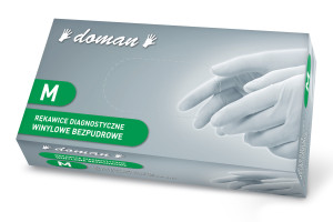 Rękawiczki winylowe bezpudrowe medyczne DOMAN (100 szt.) XS, S, M, L, XL