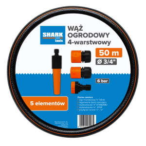 Zestaw wąż ogrodowy 4-warstwowy 3/4’’ 50m z akcesoriami Shark Tools
