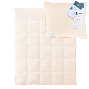Komplet kołdra i poduszka 160x200 naturalna 100% pierze całoroczna kremowa AMZ
