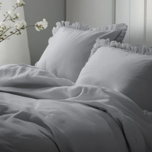 Pościel bawełniana 160x200 z falbanką PURE JASNOSZARA
