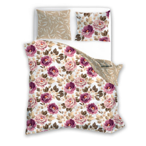Pościel satynowa bawełna 200x220 Romantic Rose Beige MILAGRO VERDE 017