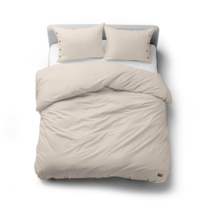 Pościel bawełniana 200x220 beżowa z ozdobnymi guzikami PURE ECO LINE