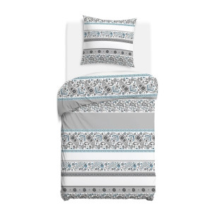 Pościel bawełniana 140x200 szaro-niebieskie ornamenty COTTONLOVE
