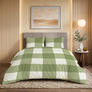 Pościel Bawełniana 200x220 Biało-Zielona Kratka 4846C