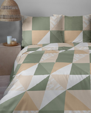 Pościel 160x200 Bawełna satynowa 100% Zielona Geometria 6006A
