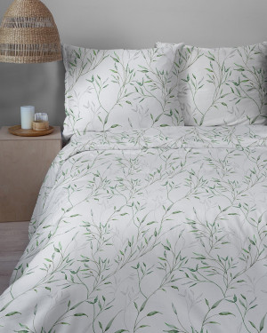 Pościel 200x220 Bawełna satynowa 100% Zielone Gałązki 5992B