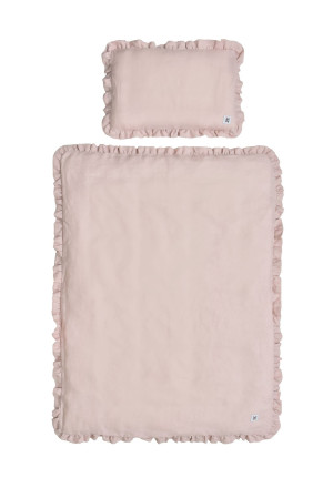 Bellamy Lniana pościel Dusty Pink z falbanką i wypełnieniem