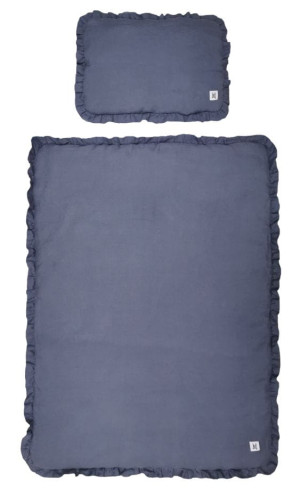 Bellamy Lniana pościel Navy Blue z falbanką i wypełnieniem S
