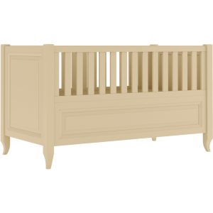 Kremowe łóżeczko Charlotte ze stylizowanymi nóżkami i frezowaną ramką 70x140