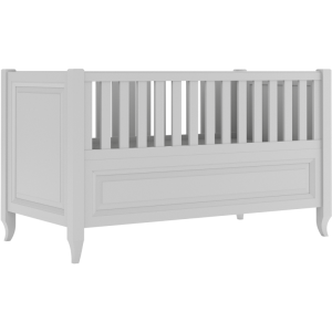 Szare łóżeczko Charlotte ze stylizowanymi nóżkami i frezowaną ramką 70x140
