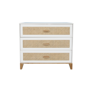 Komoda z szufladami z naturalnym rattanem Neige Nami biała