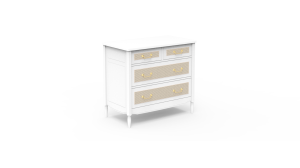 Komoda z 4 szufladami i naturalnym rattanem Neige Hermione biała