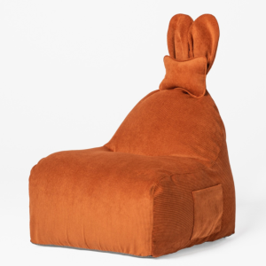 Uszata pufa siedzisko z oparciem Funny Bunny Sztruksowa - Marchewkowa