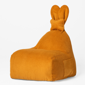 Uszata pufa siedzisko z oparciem Funny Bunny Sztruksowa - Musztardowa