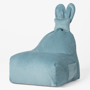 Uszata pufa siedzisko z oparciem Funny Bunny Sztruksowa - Niebieska