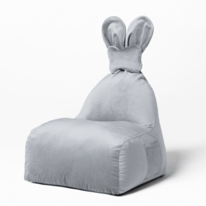 Uszata pufa siedzisko z oparciem Funny Bunny VELVET - Jasno Szara