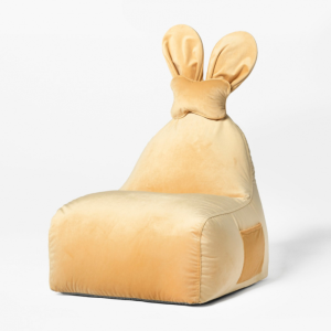 Uszata pufa siedzisko z oparciem Funny Bunny VELVET - Żółta
