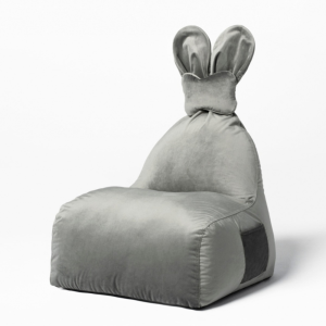 Uszata pufa siedzisko z oparciem Funny Bunny VELVET - Szara