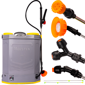 Opryskiwacz ciśnieniowy akumulatorowy plecakowy ogrodowy 12V 20L + zestaw dysz BESTEN BE-2876