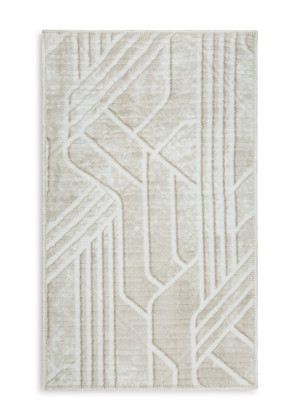 Dywan 50x80 cm beżowo, biały zdobiony nowoczesnym geometrycznym wzorem PRINT 3