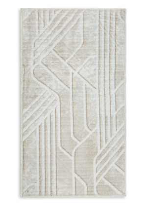 Dywan 80x140 cm beżowo, biały zdobiony nowoczesnym geometrycznym wzorem PRINT 3
