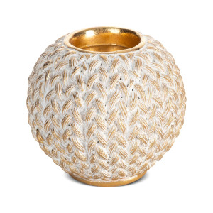 Świecznik MOLI biało-złoty Ø11x9 cm na tealight, żywica