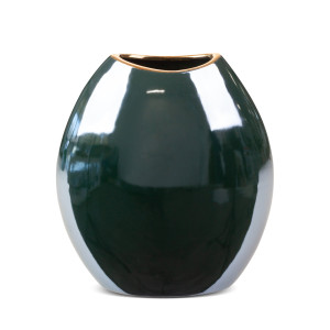 Wazon ceramiczny AMORA 2 zielony ze złotem 18x9x20 cm