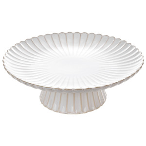 Patera dekoracyjna na stopce AVRIL kremowa boho, ceramika Ø34x11 cm