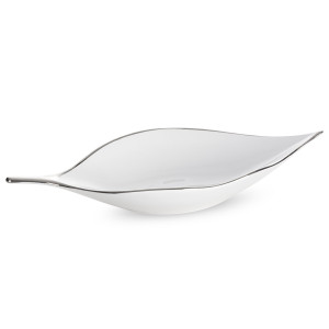 Patera dekoracyjna ABBI biała ze srebrem, liść ceramika 40x18x7 cm