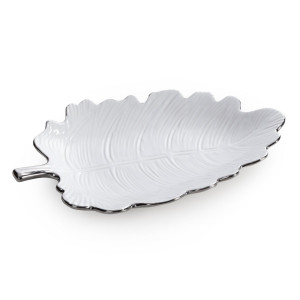 Patera dekoracyjna ALMA biała ze srebrem 30x21x4 cm ceramika
