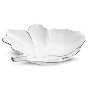 Patera dekoracyjna NERIS biała ze srebrem 30x28x6 cm ceramika