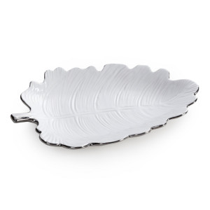 Patera dekoracyjna ALMA biała ze srebrem 26x18x4 cm ceramika