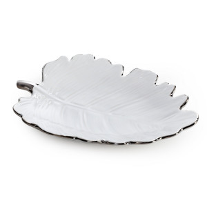 Patera dekoracyjna ALMA biała ze srebrem 20x15x4 cm ceramika